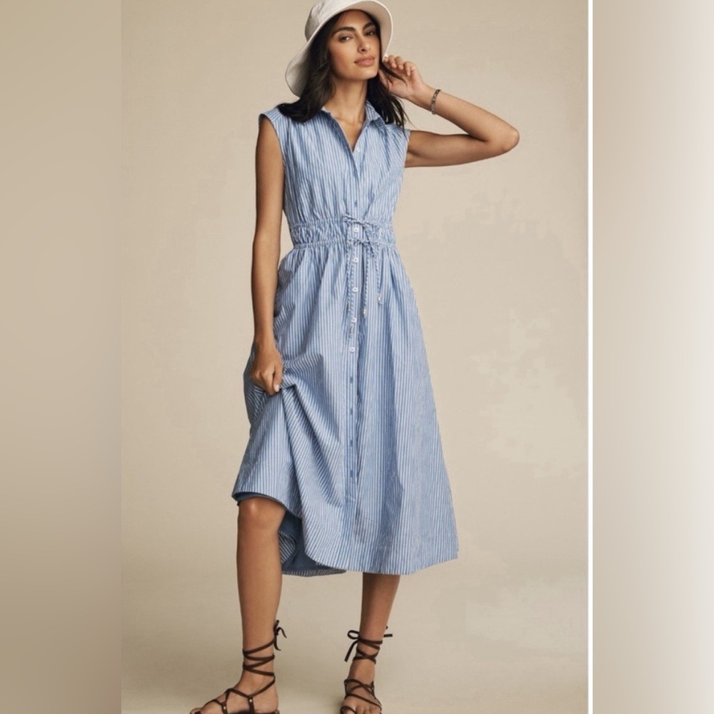 Anthropologie Maeve Sleeveless Buttondown Stripe Shirt Dress